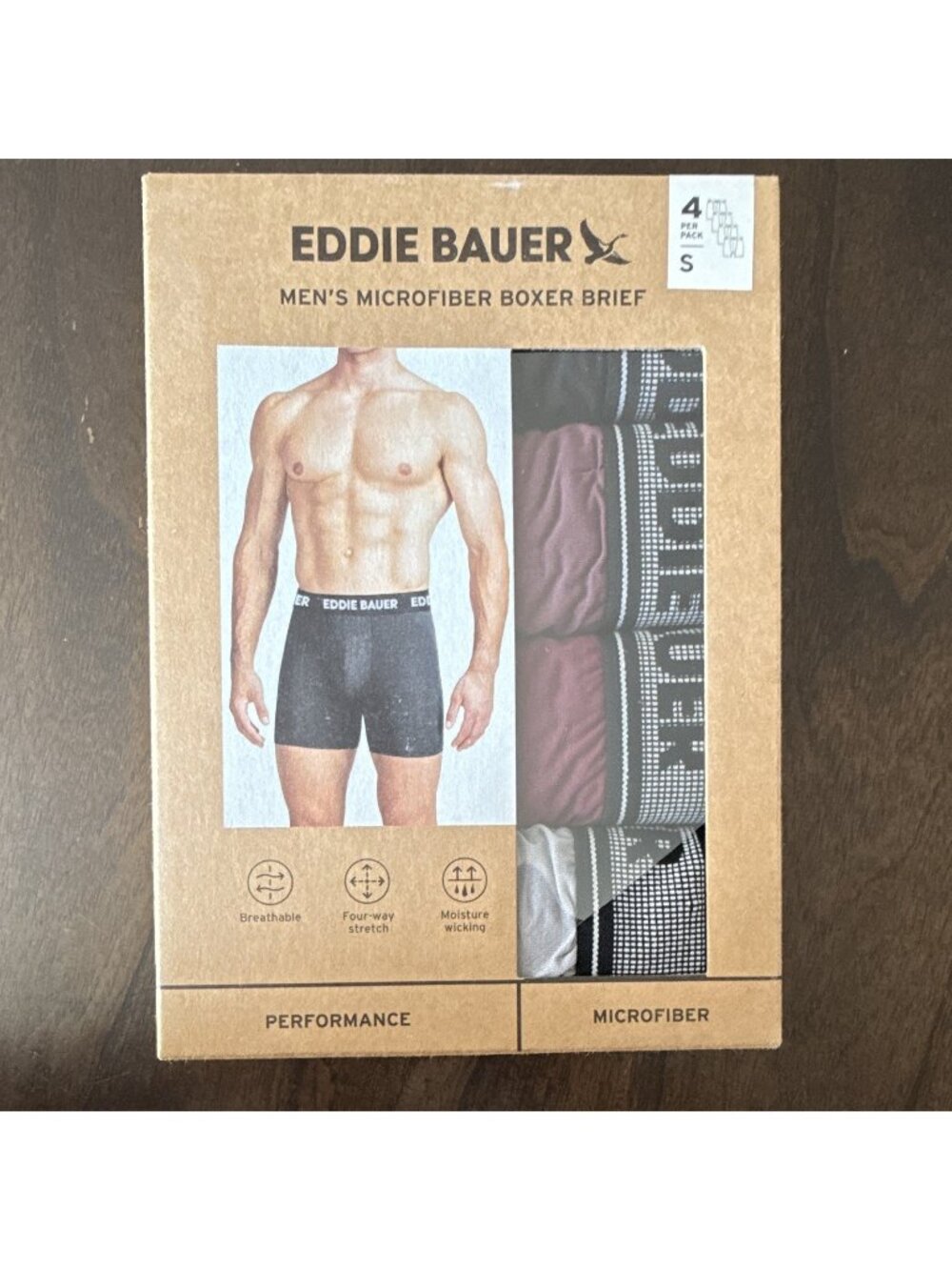 Eddie Bauer ~ 4-Pack Mens Boxer Brief Underwear Polyester Blend ~ S (28-30)